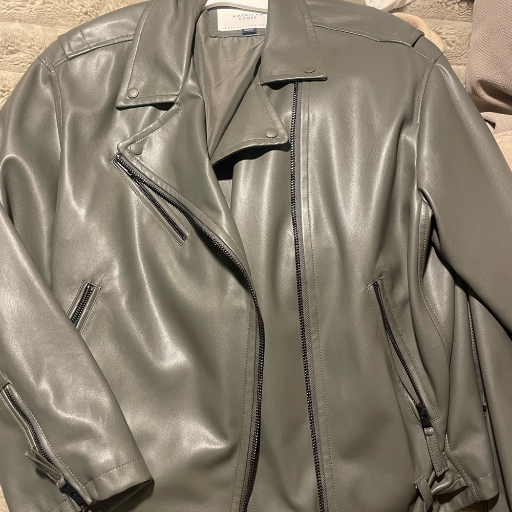 American Eagle Outfitters Gray Leather Jacket